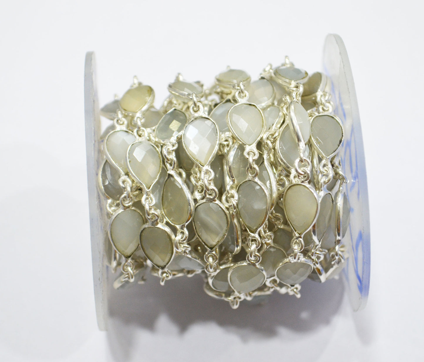 Ceylon Moonstone Faceted Pear Shape Connector Chain , 8x12 mm , RB-6297