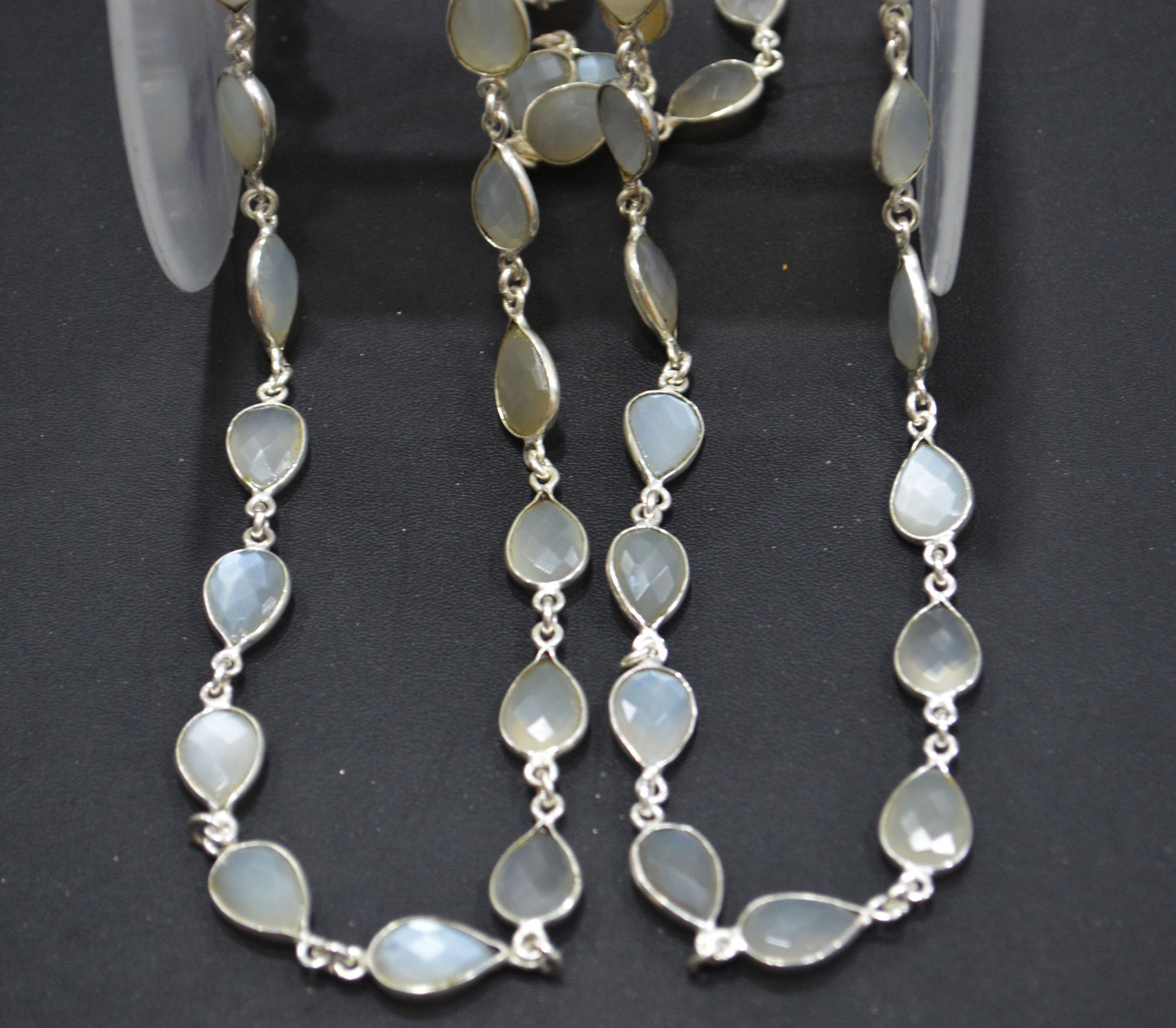 Ceylon Moonstone Faceted Pear Shape Connector Chain , 8x12 mm , RB-6297