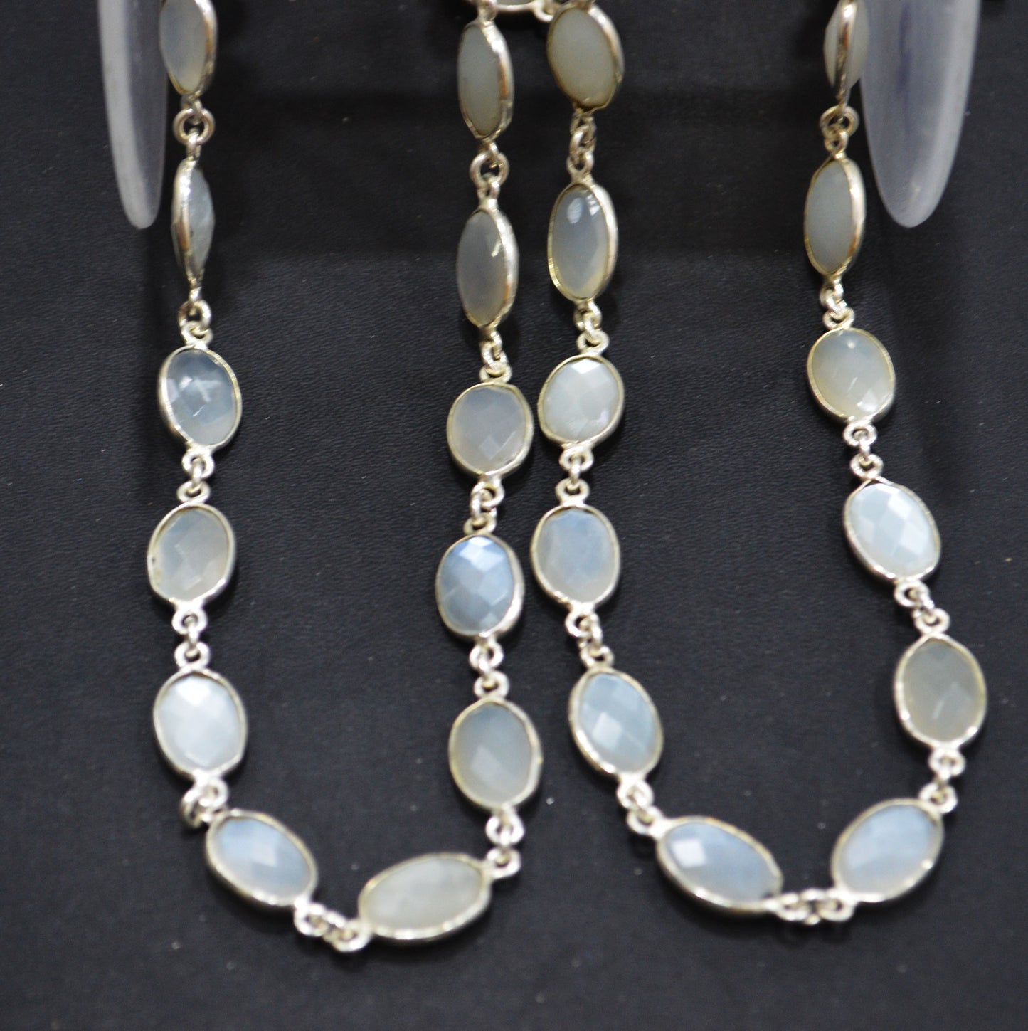 Ceylon Moonstone Faceted Oval Shape Connector Chain , 9x12 mm , RB-6298