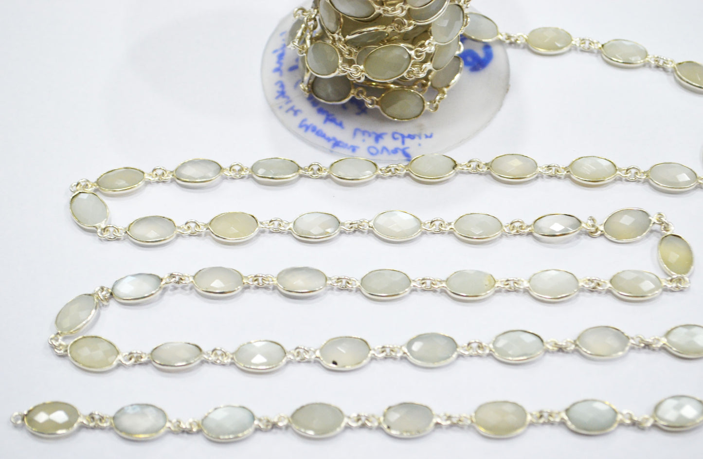 Ceylon Moonstone Faceted Oval Shape Connector Chain , 9x12 mm , RB-6298