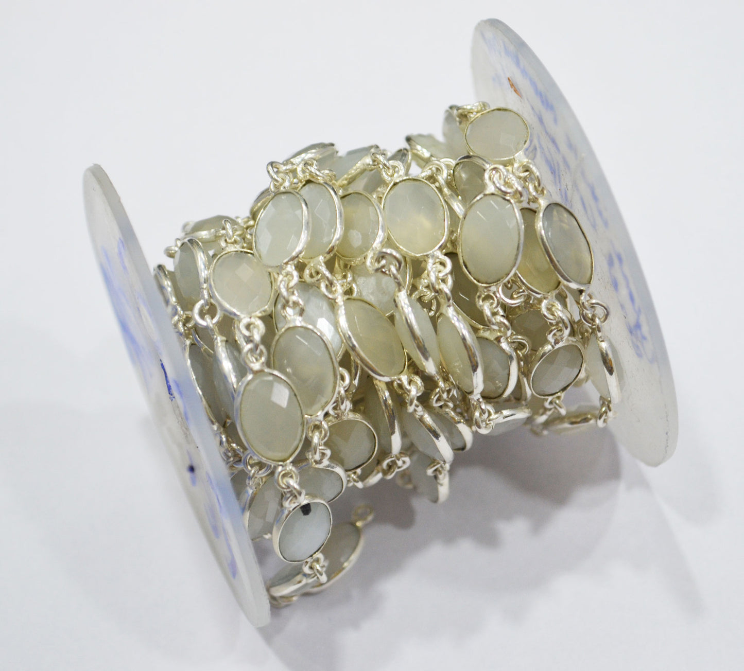 Ceylon Moonstone Faceted Oval Shape Connector Chain , 9x12 mm , RB-6298