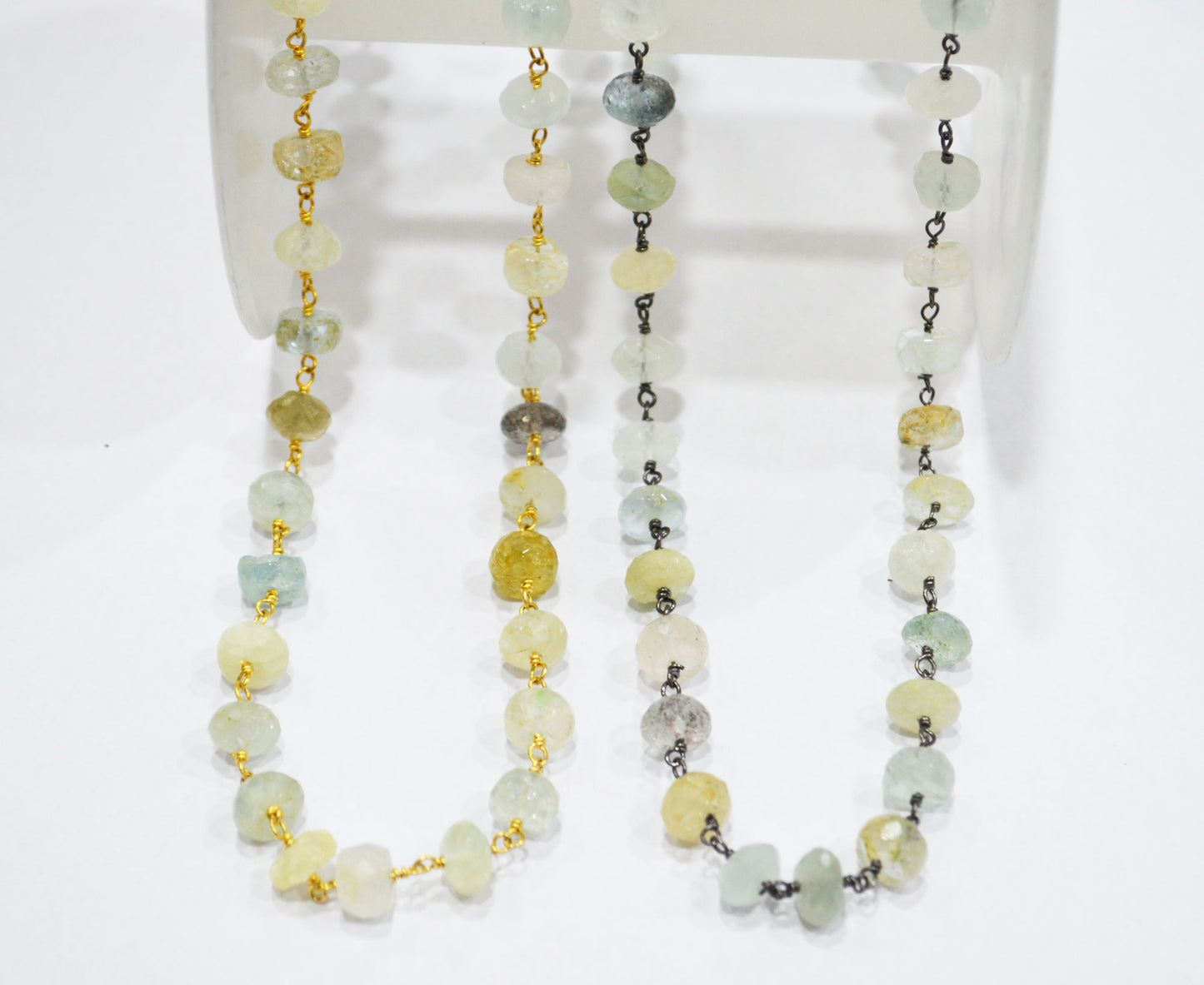 Multi Aquamarine Faceted Rondelle Shape Rosary Beaded Chain , Sold By Foot , 7.50 - 8 mm , RB-6303