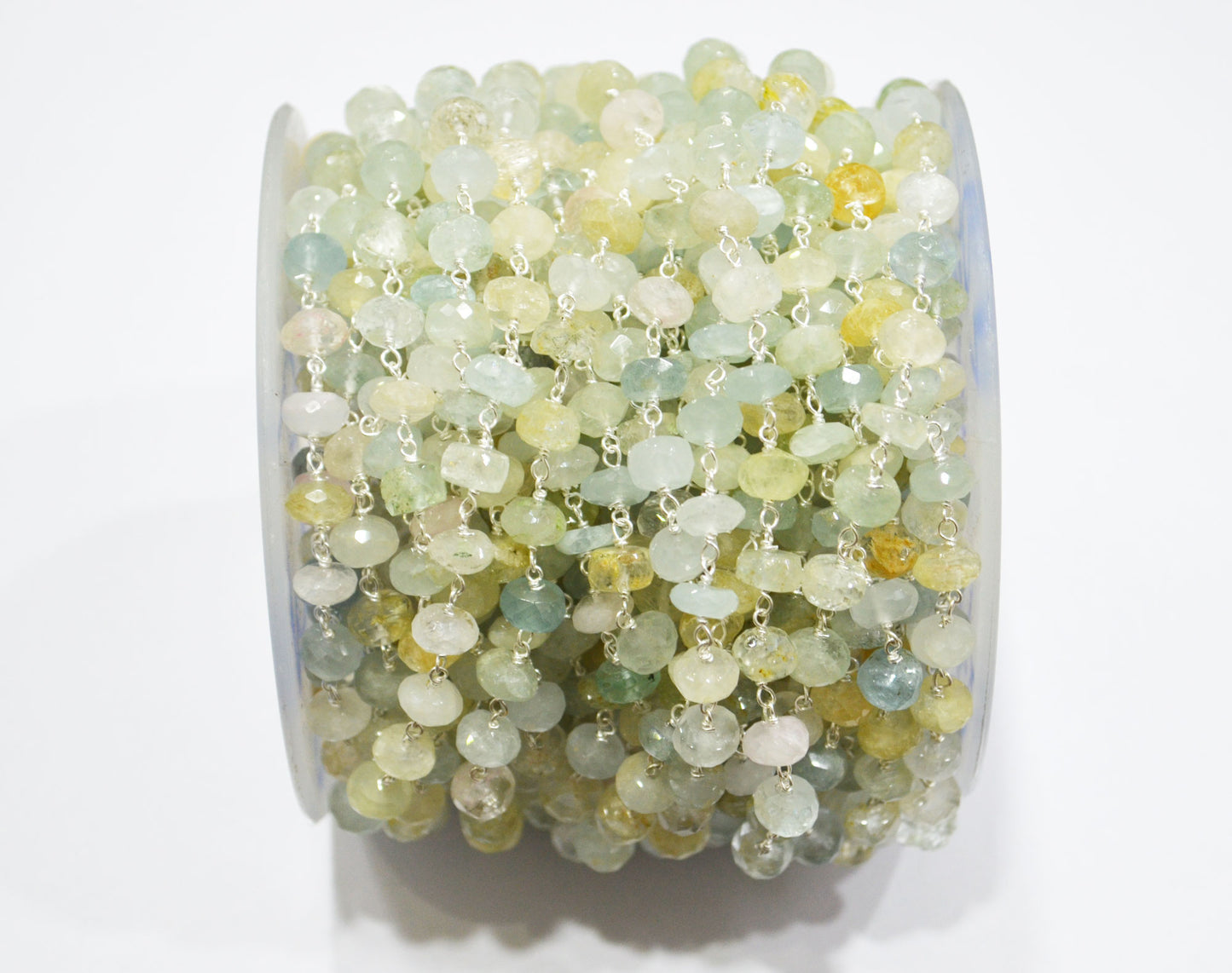 Multi Aquamarine Faceted Rondelle Shape Rosary Beaded Chain , Sold By Foot , 7.50 - 8 mm , RB-6303