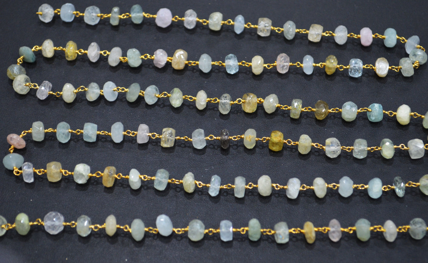 Multi Aquamarine Faceted Rondelle Shape Rosary Beaded Chain , Sold By Foot , 7.50 - 8 mm , RB-6303
