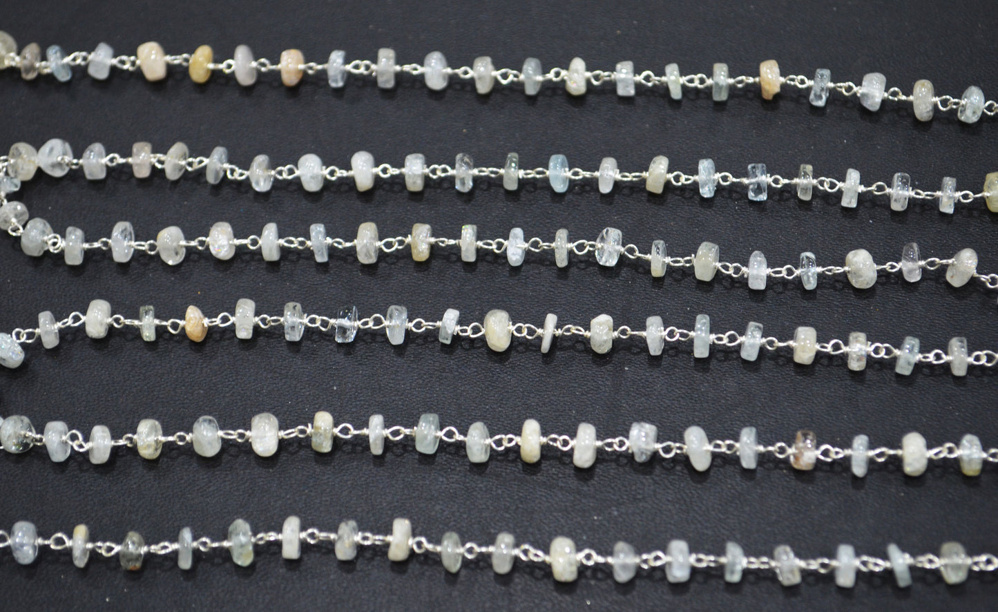 Aquamarine Smooth Tyre Shape Rosary Beaded Chain , 5 mm , RB-6304