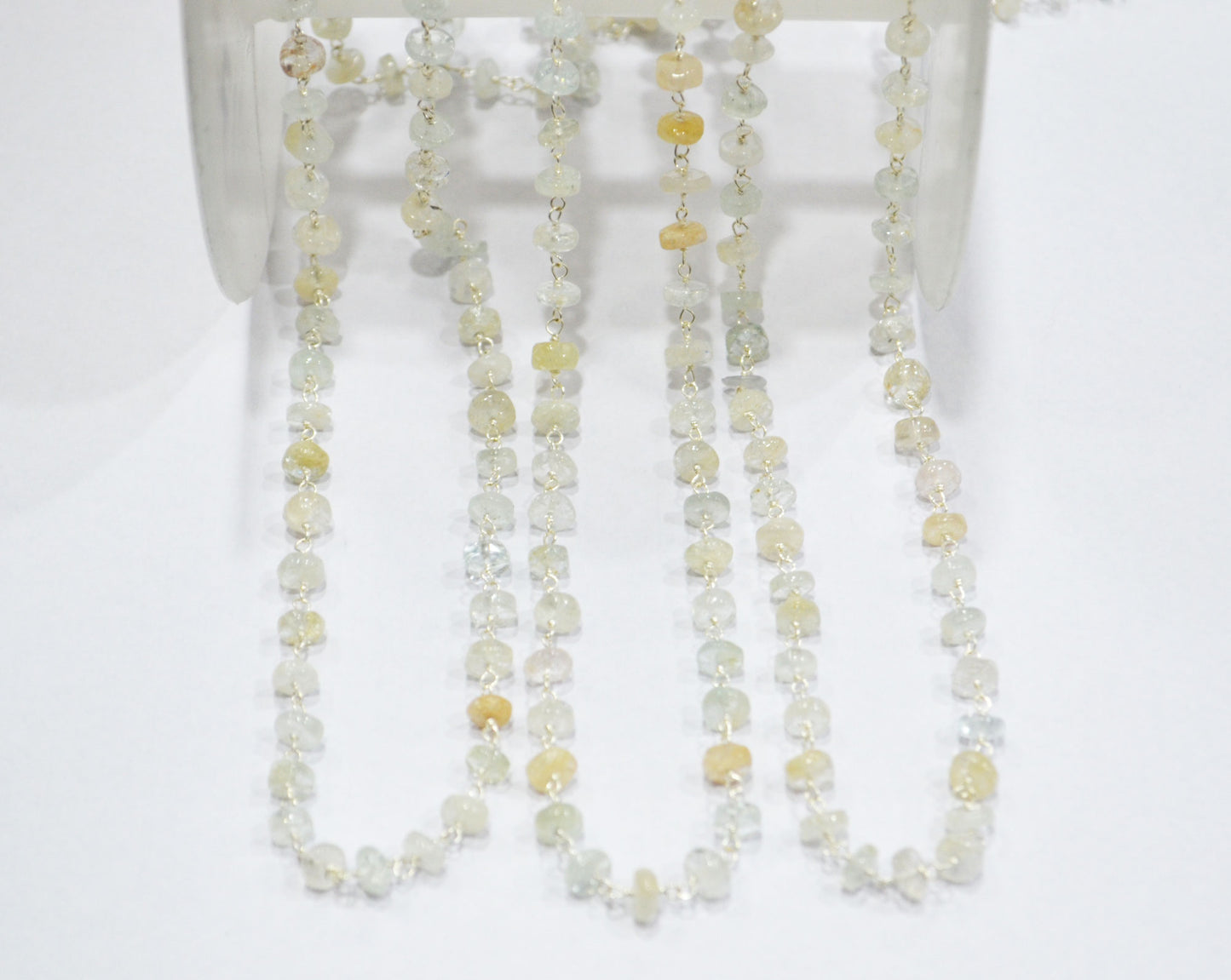 Aquamarine Smooth Tyre Shape Rosary Beaded Chain , 5 mm , RB-6304