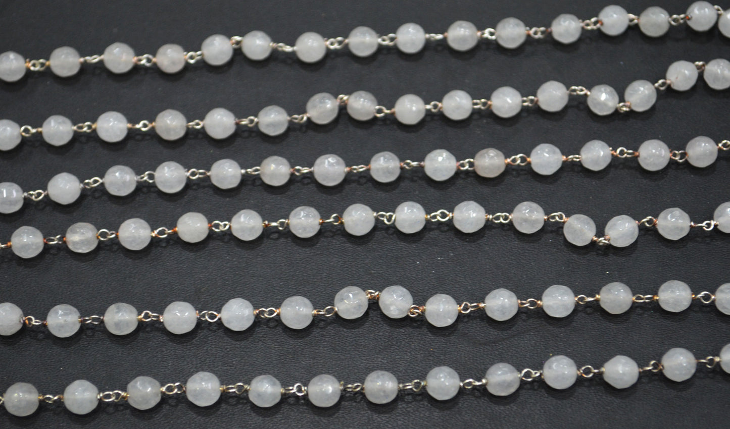 Snow Rose Jade Faceted Round Shape Rosary Beaded Chain , 6 - 6.50 mm , RB-6305