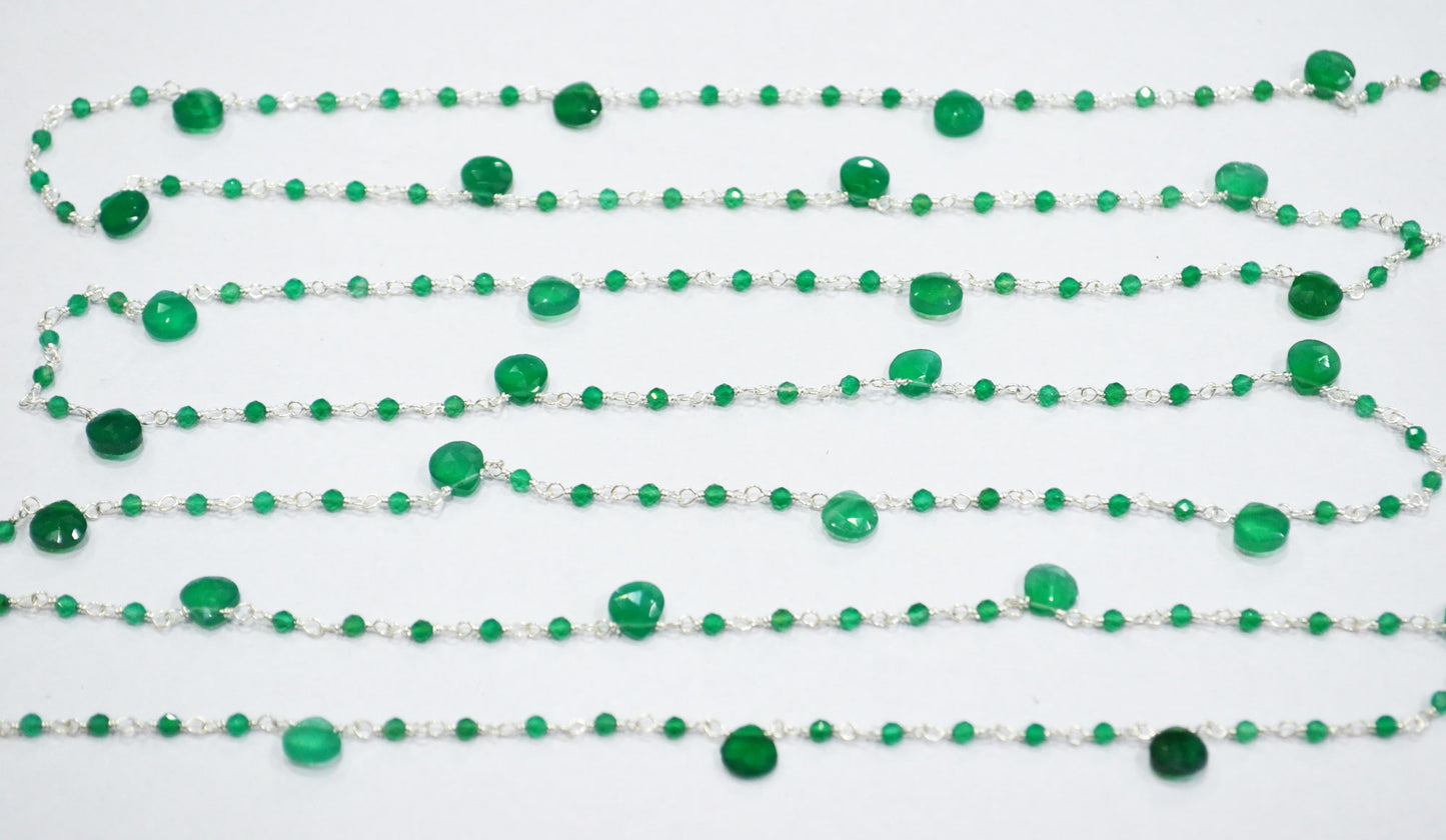 Green Onyx Faceted Round Shape Rosary Beaded Chain , Sold By Foot , 2 - 6 mm , RB-6307