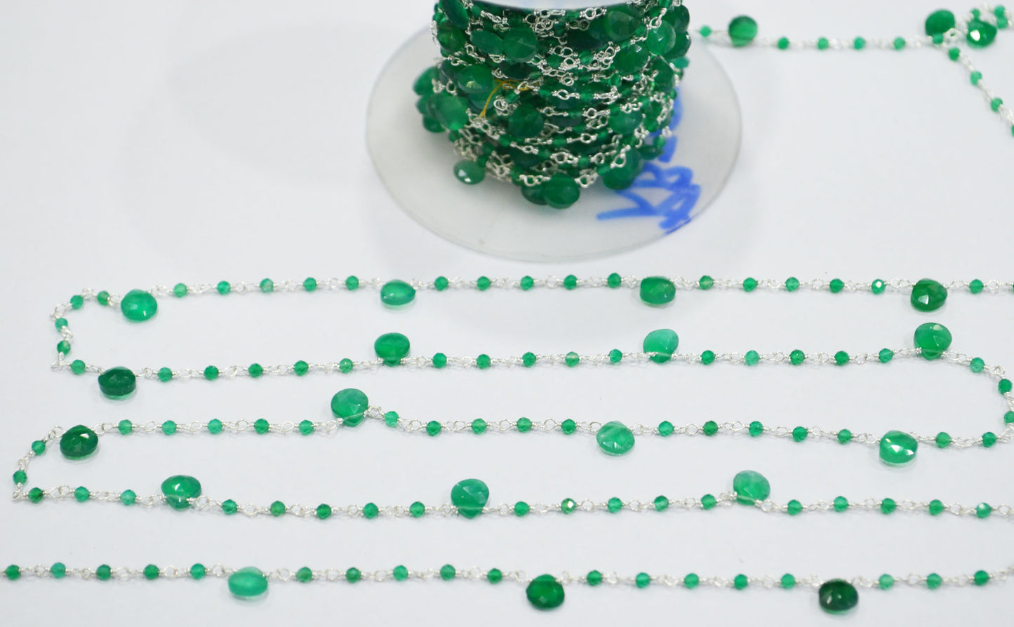 Green Onyx Faceted Round Shape Rosary Beaded Chain , Sold By Foot , 2 - 6 mm , RB-6307