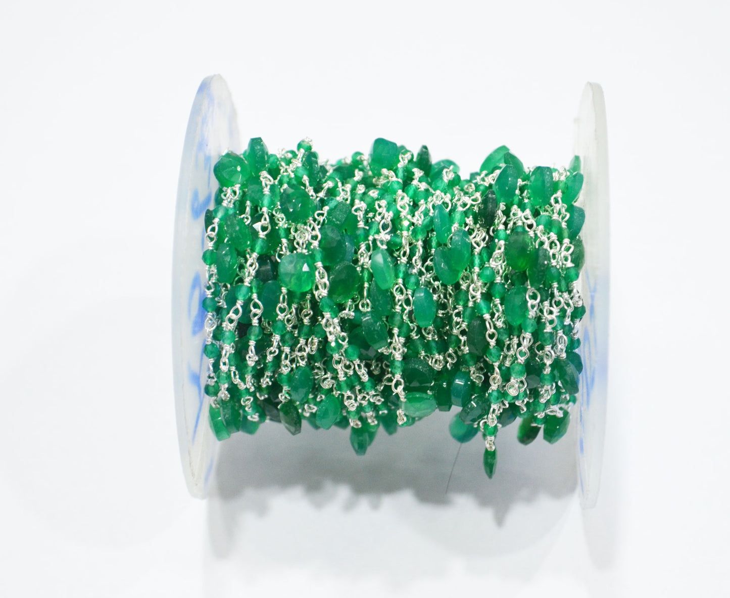 Green Onyx Faceted Round Shape Rosary Beaded Chain , Sold By Foot , 2 - 6 mm , RB-6307