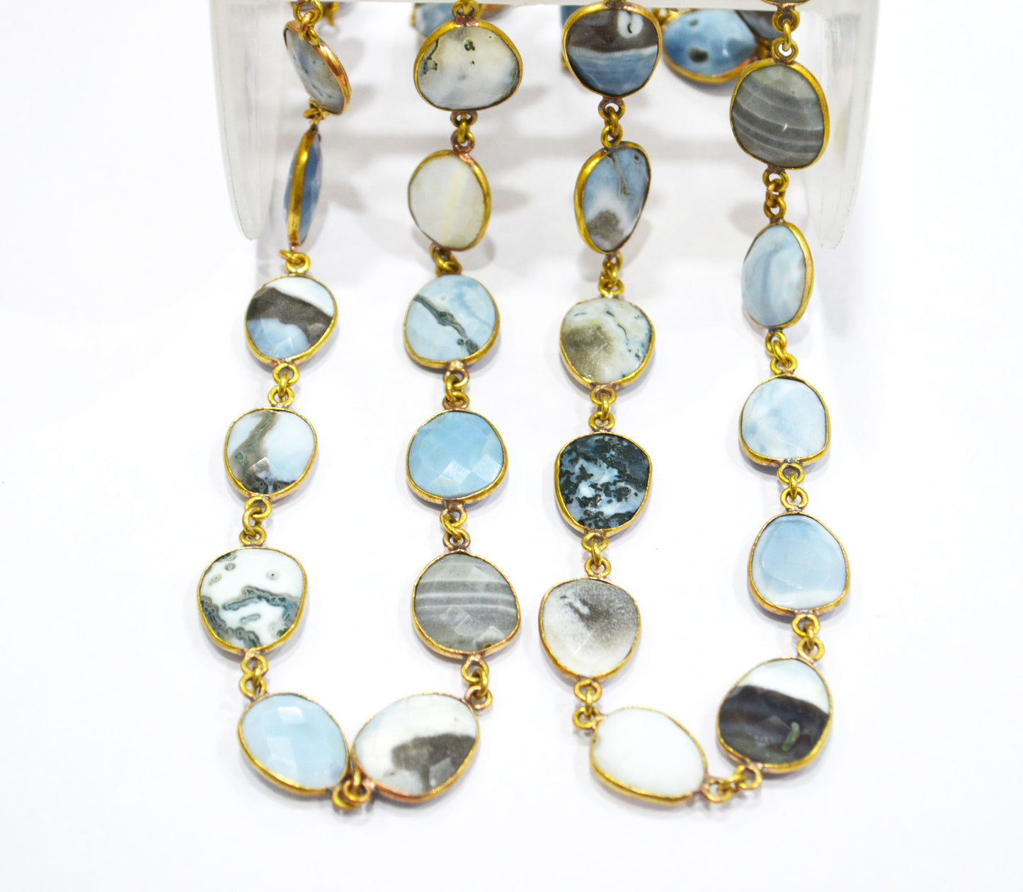Fossil Blue Banded Opal Slice Shape Connector Chain , 15 - 20 mm , RB-6324