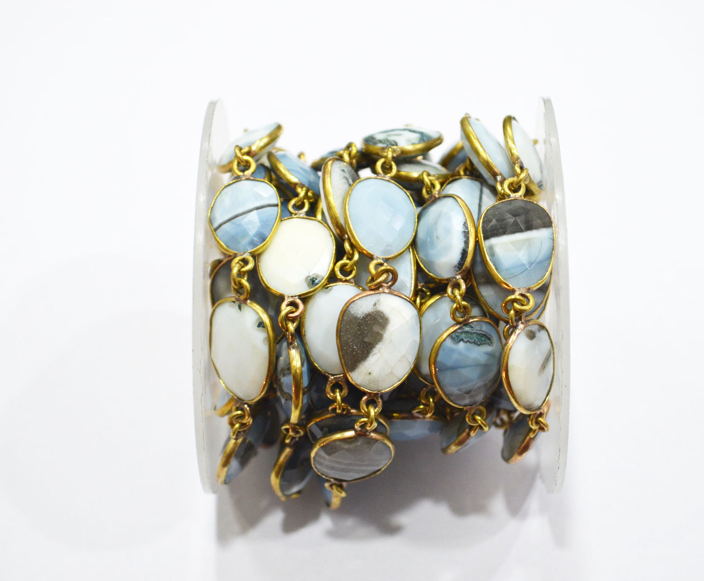 Fossil Blue Banded Opal Slice Shape Connector Chain , 15 - 20 mm , RB-6324