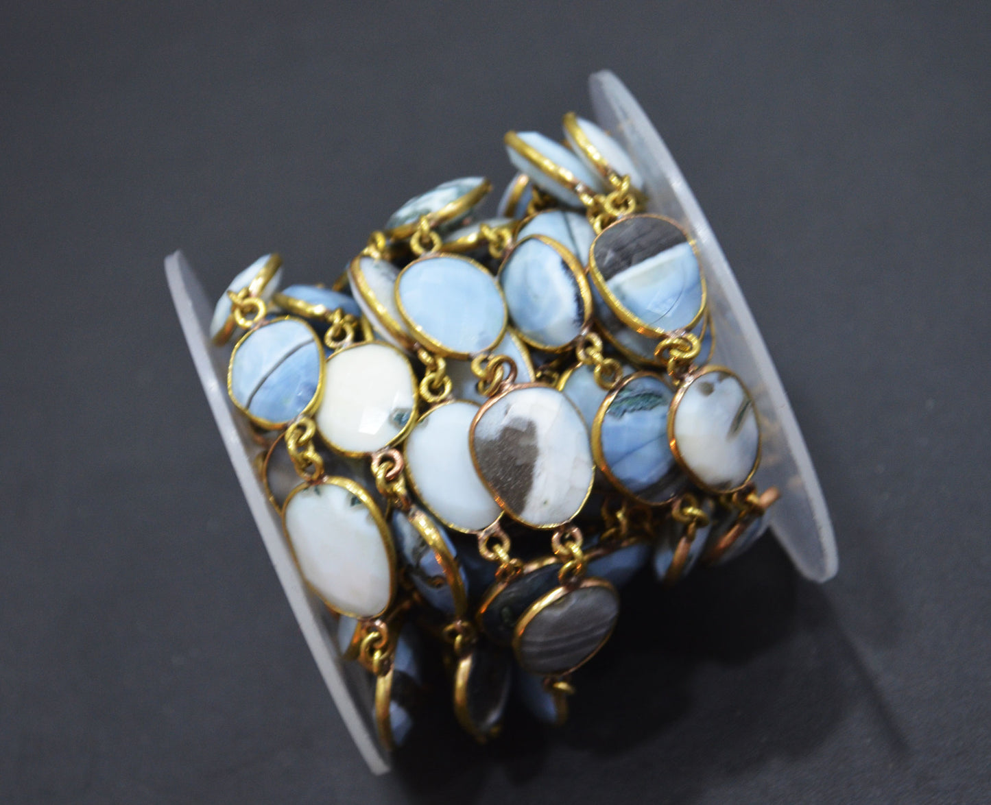 Fossil Blue Banded Opal Slice Shape Connector Chain , 15 - 20 mm , RB-6324
