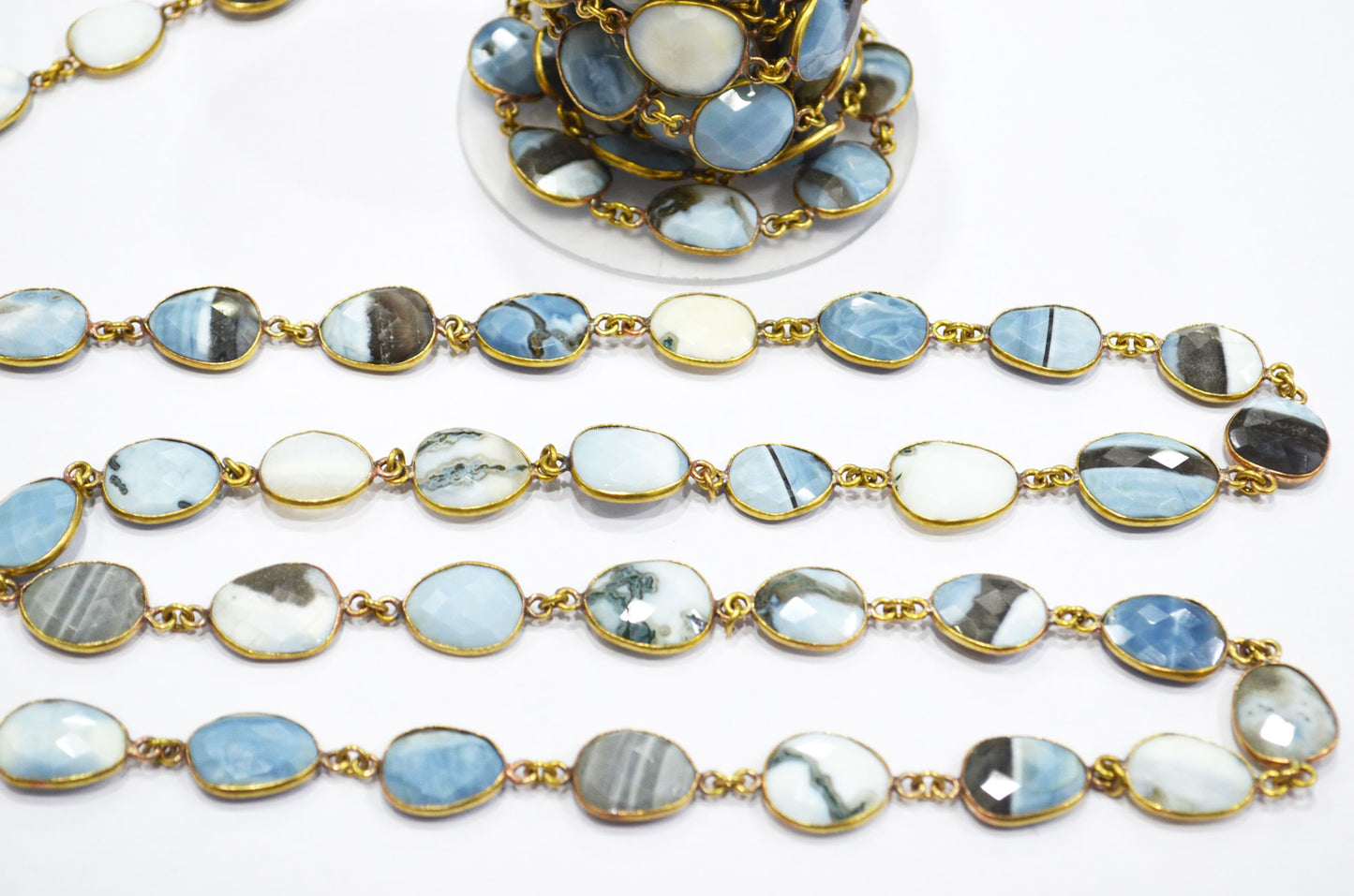 Fossil Blue Banded Opal Slice Shape Connector Chain , 15 - 20 mm , RB-6324