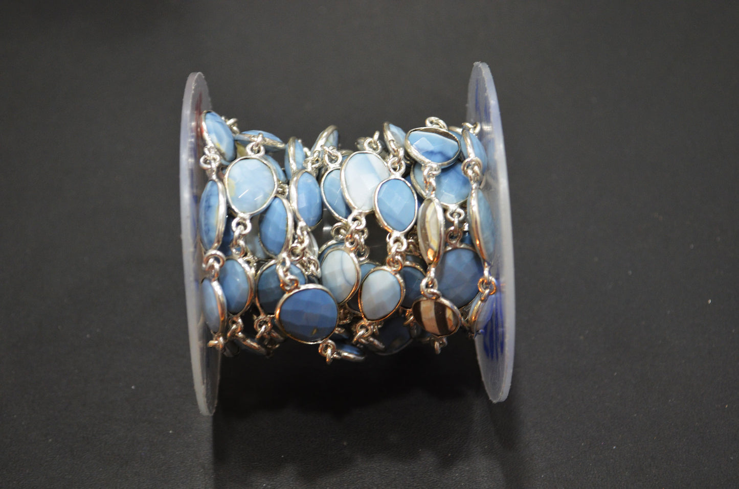 Fossil Blue Banded Opal Slice Shape Connector Chain , 10 - 14 mm , RB-6325