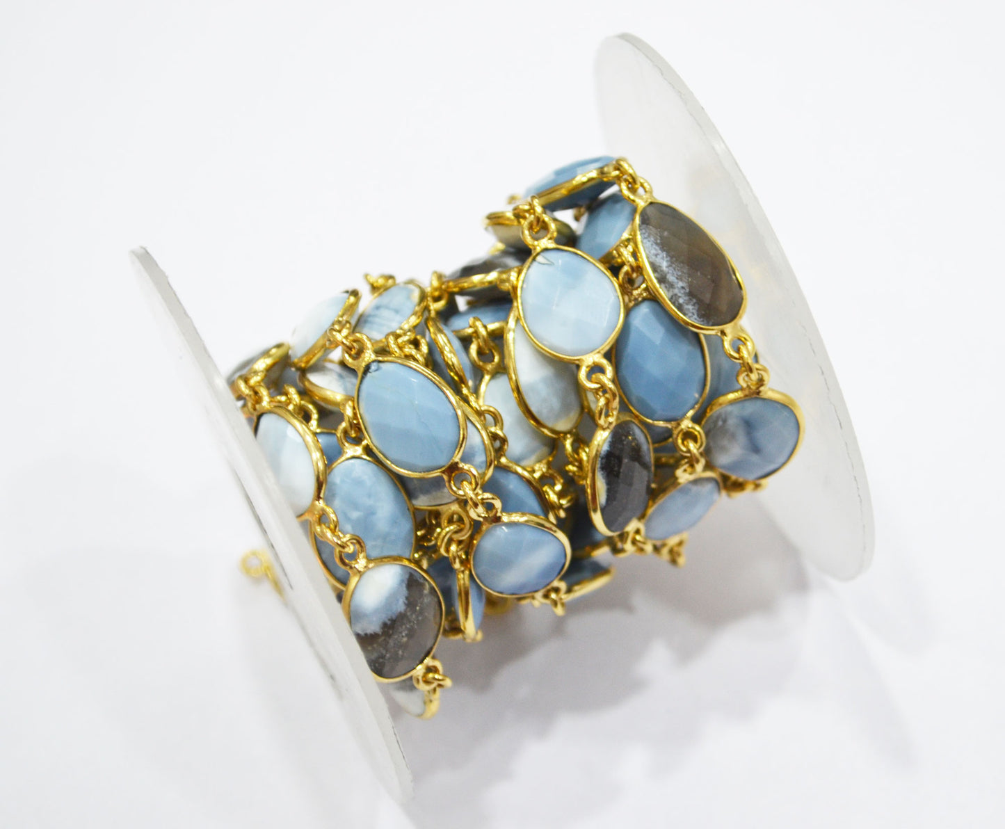 Fossil Blue Banded Opal Slice Shape Connector Chain , 10 - 14 mm , RB-6325