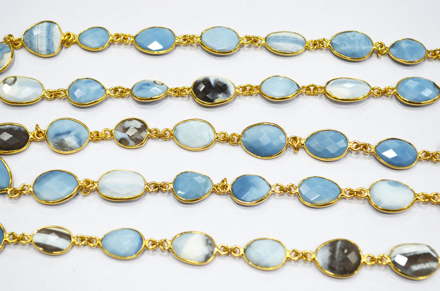 Fossil Blue Banded Opal Slice Shape Connector Chain , 10 - 14 mm , RB-6325