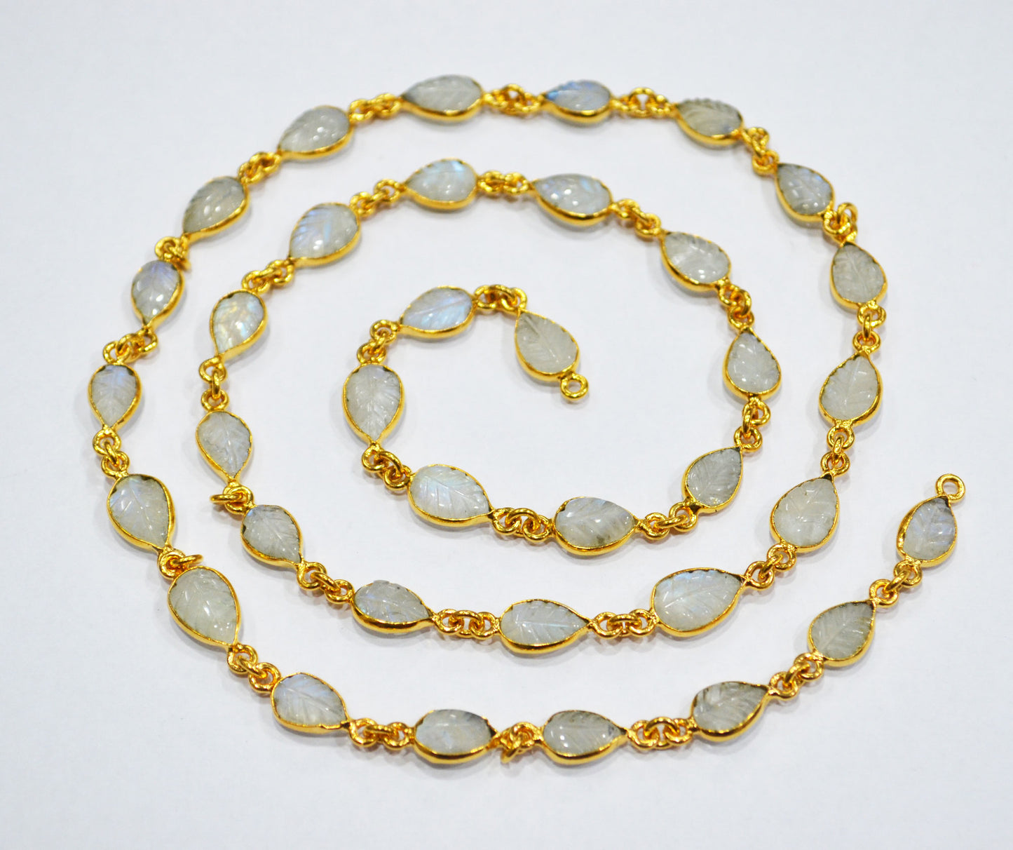 Rainbow Moonstone Hand Carved Leaf Shape Connector Chain , 7x9 mm , RB-6328