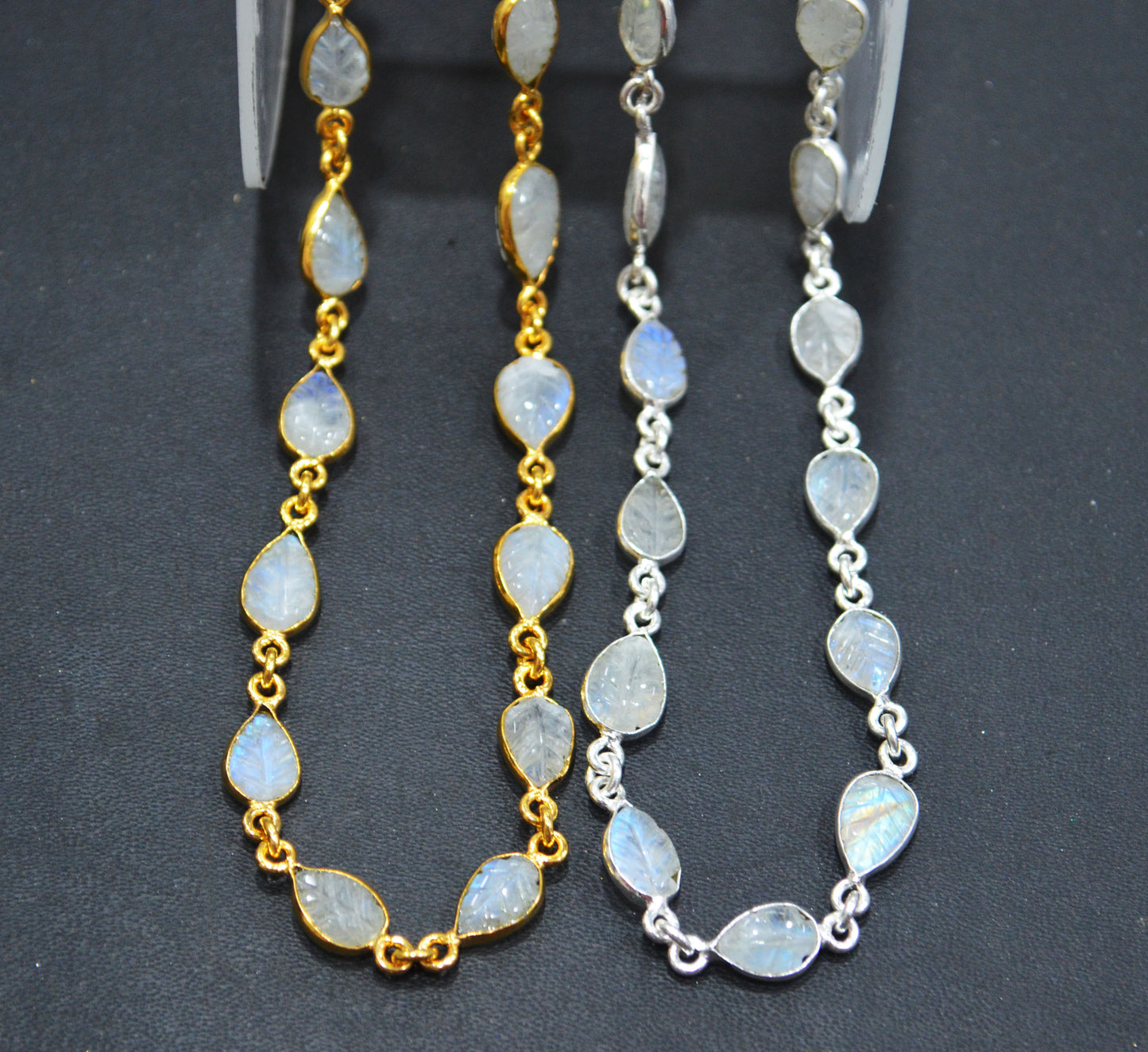 Rainbow Moonstone Hand Carved Leaf Shape Connector Chain , 7x9 mm , RB-6328