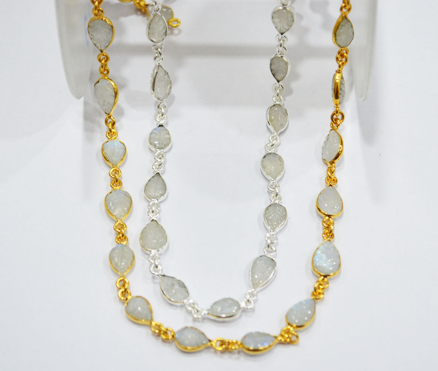 Rainbow Moonstone Hand Carved Leaf Shape Connector Chain , 7x9 mm , RB-6328