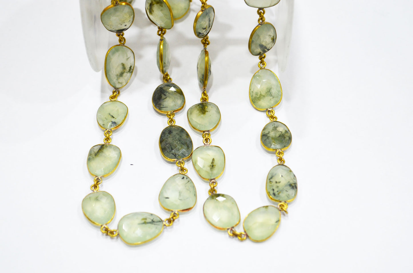 Moss Prehnite Slice Shape Connector Chain , 14 - 19 mm , RB-6329
