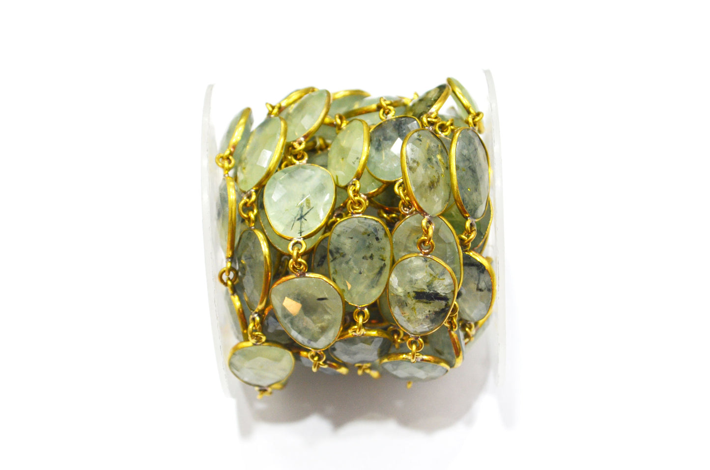 Moss Prehnite Slice Shape Connector Chain , 14 - 19 mm , RB-6329