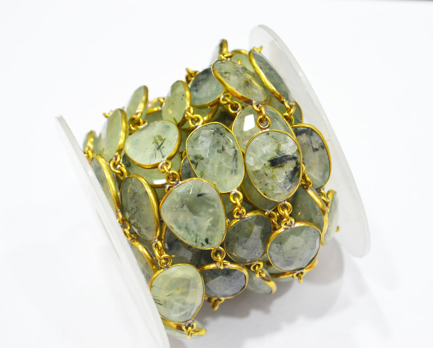 Moss Prehnite Slice Shape Connector Chain , 14 - 19 mm , RB-6329