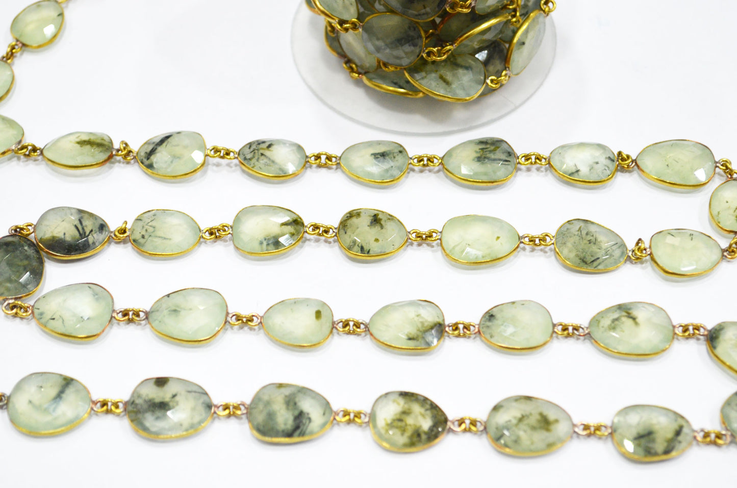 Moss Prehnite Slice Shape Connector Chain , 14 - 19 mm , RB-6329