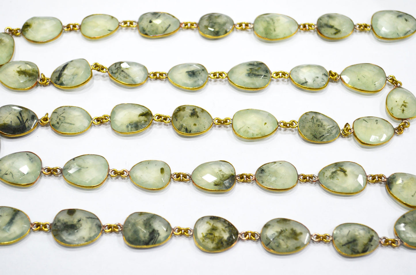 Moss Prehnite Slice Shape Connector Chain , 14 - 19 mm , RB-6329