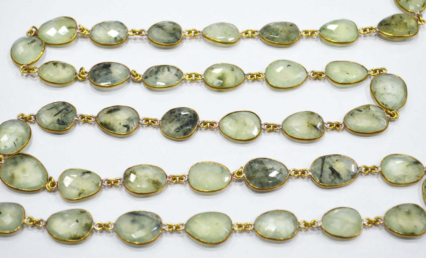 Moss Prehnite Slice Shape Connector Chain , 10 - 14 mm , RB-6330