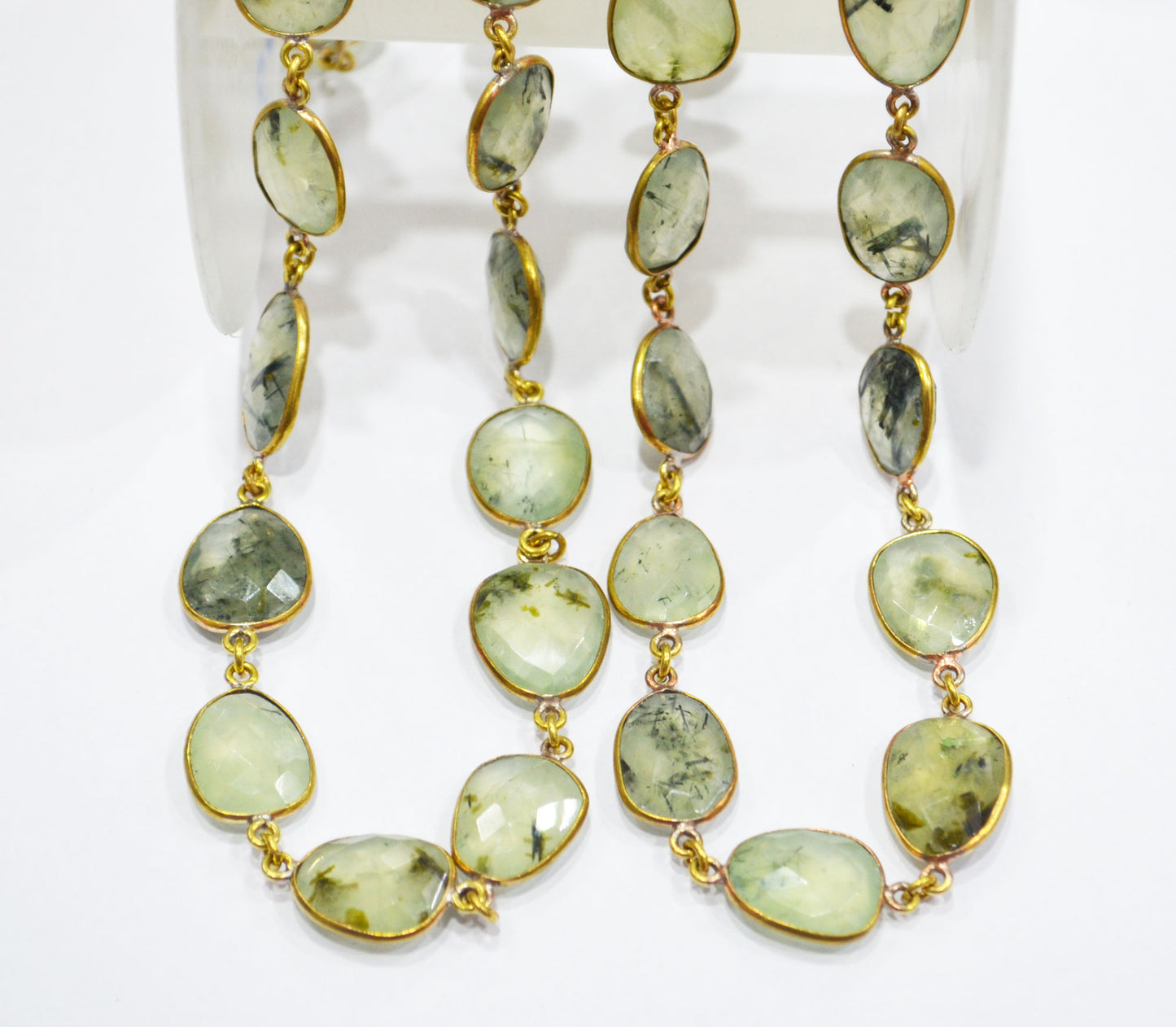 Moss Prehnite Slice Shape Connector Chain , 10 - 14 mm , RB-6330