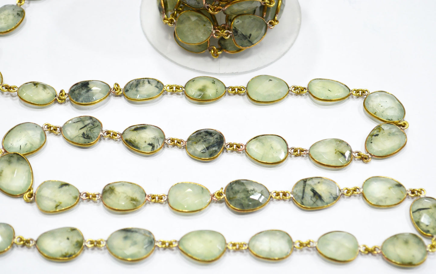 Moss Prehnite Slice Shape Connector Chain , 10 - 14 mm , RB-6330