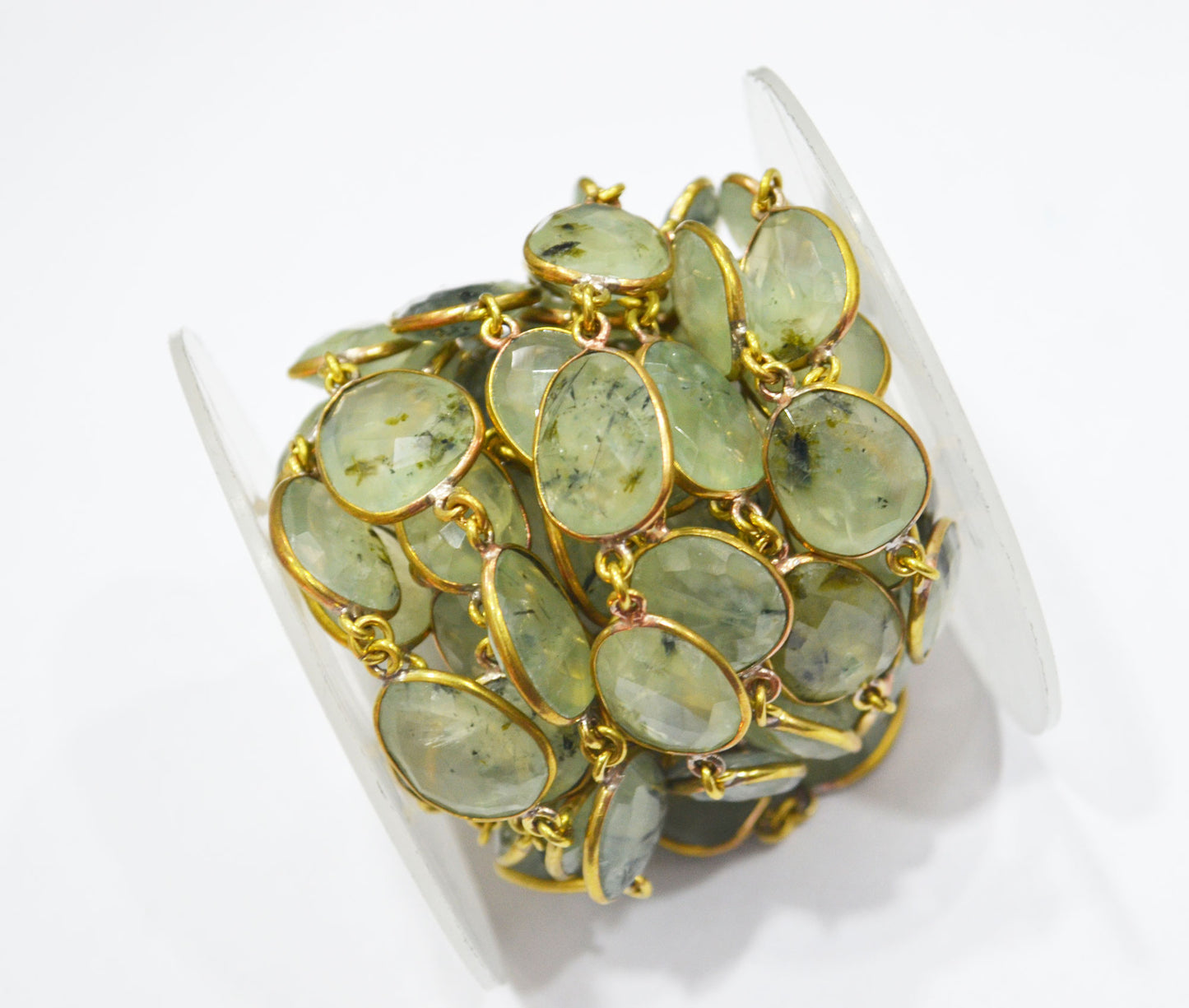 Moss Prehnite Slice Shape Connector Chain , 10 - 14 mm , RB-6330