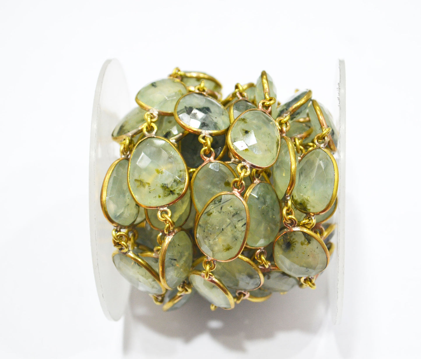 Moss Prehnite Slice Shape Connector Chain , 10 - 14 mm , RB-6330