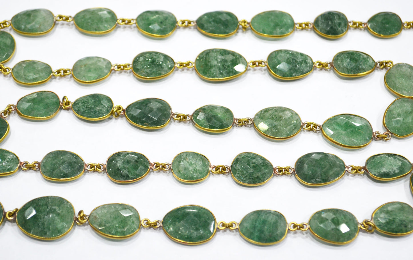 Green Strawberry Rock Quartz Slice Shape Connector Chain , 18 - 21 mm , RB-6331