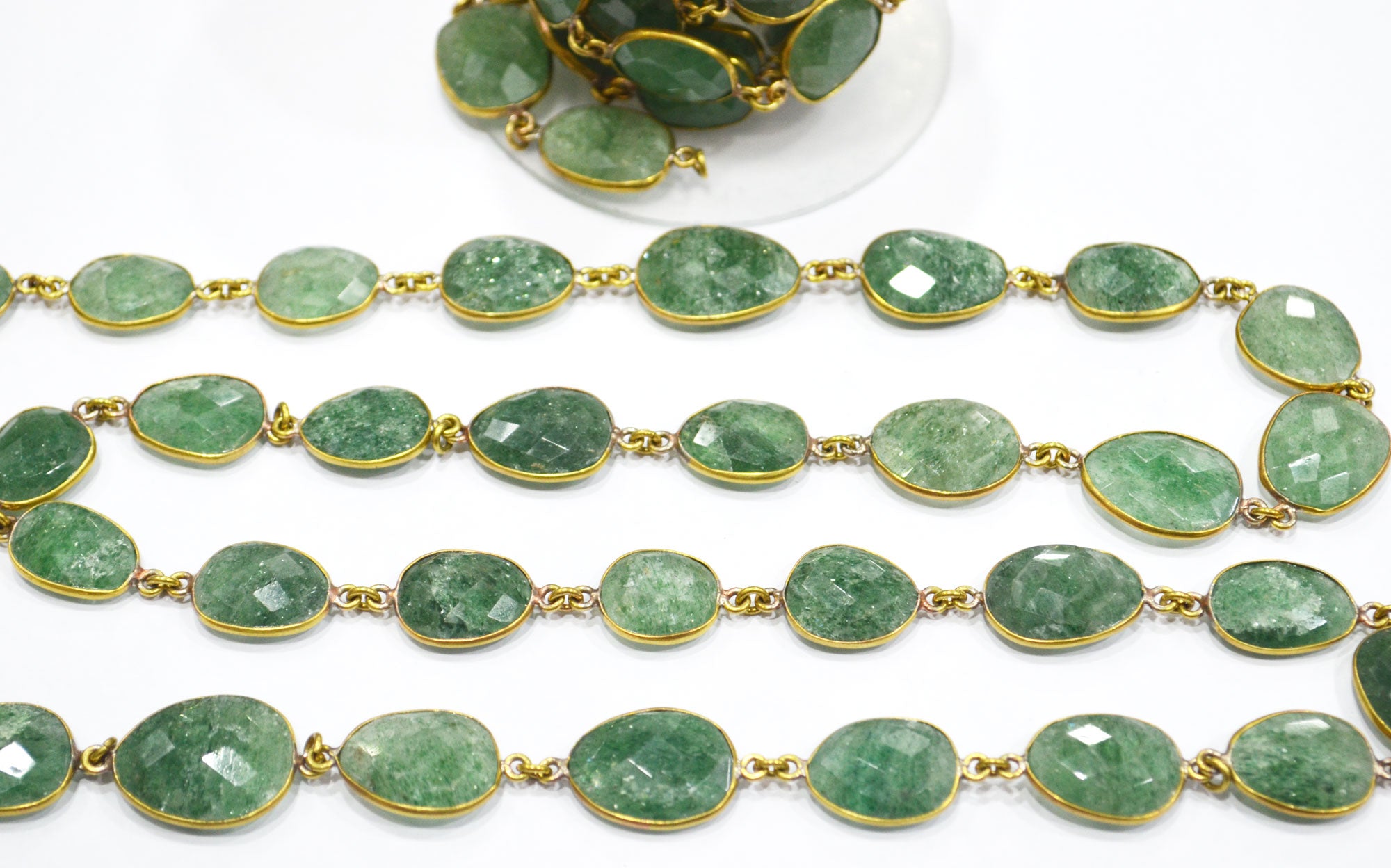 Green Strawberry Rock Quartz Slice Shape Connector Chain , 18 - 21 mm , RB-6331
