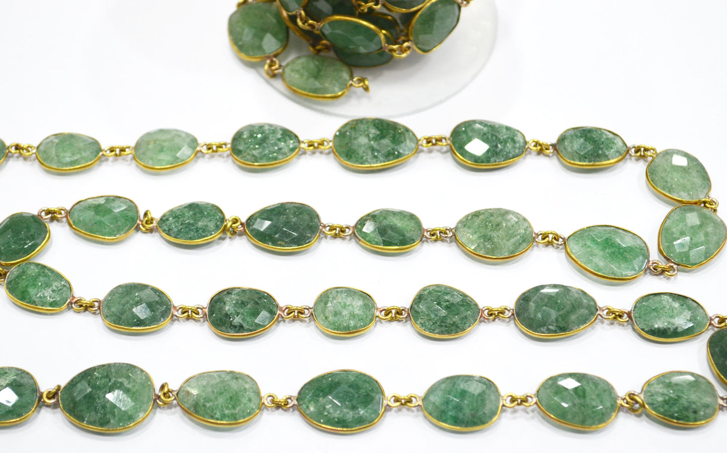 Green Strawberry Rock Quartz Slice Shape Connector Chain , 18 - 21 mm , RB-6331