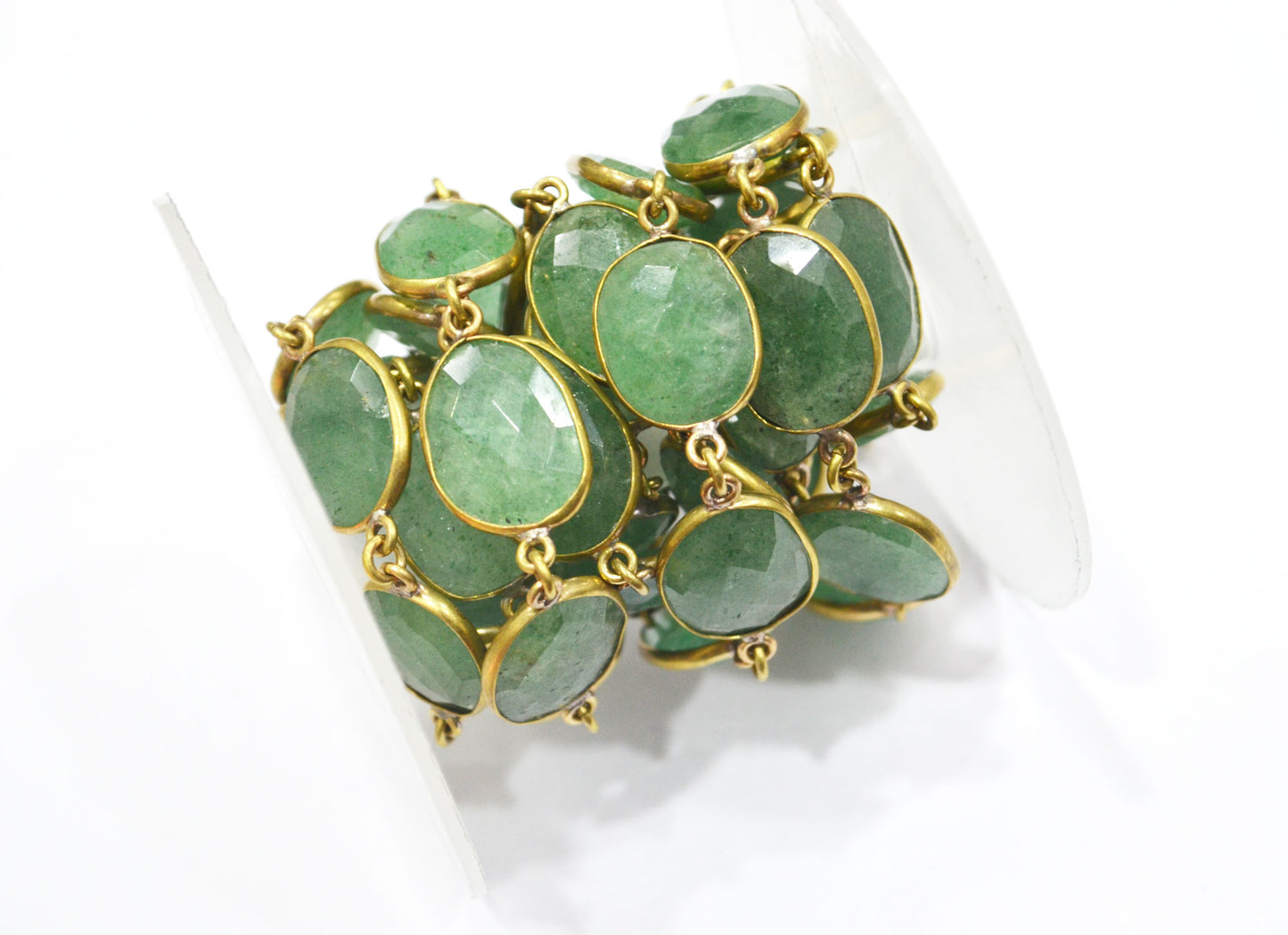 Green Strawberry Rock Quartz Slice Shape Connector Chain , 18 - 21 mm , RB-6331