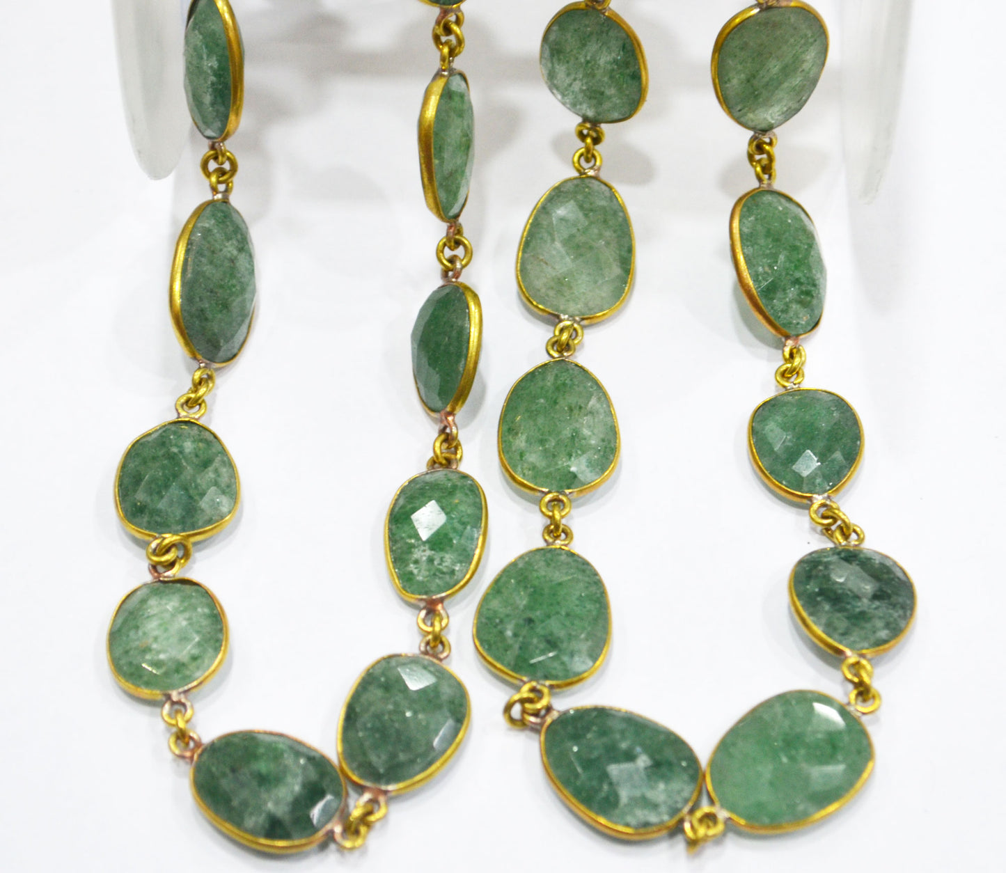 Green Strawberry Rock Quartz Slice Shape Connector Chain , 18 - 21 mm , RB-6331