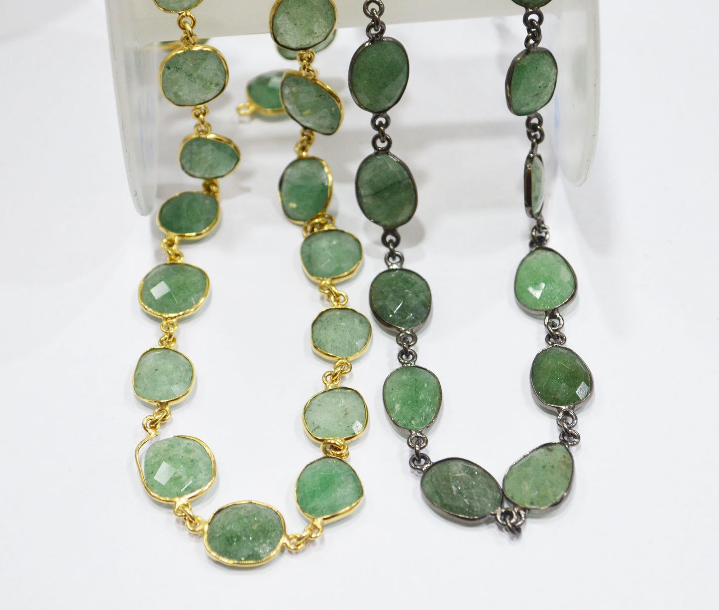 Green Strawberry Rock Quartz Slice Shape Connector Chain , 13 - 16 mm , RB-6332