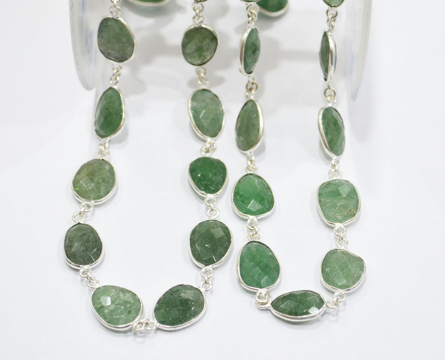 Green Strawberry Rock Quartz Slice Shape Connector Chain , 10 - 13 mm , RB-6332A