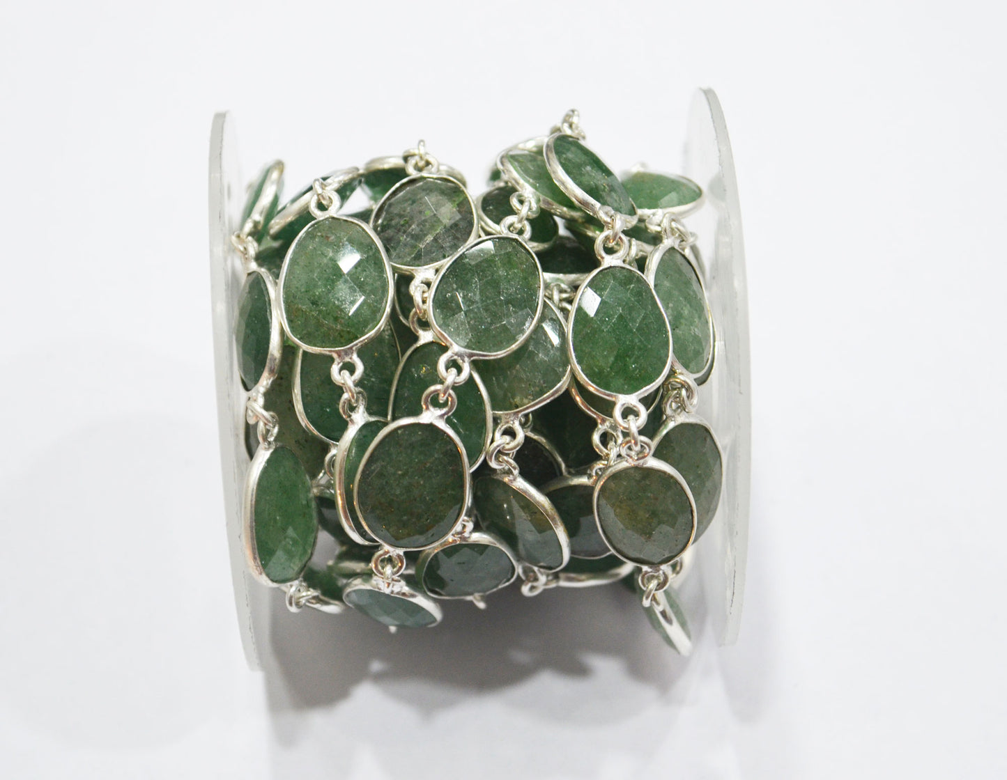 Green Strawberry Rock Quartz Slice Shape Connector Chain , 10 - 13 mm , RB-6332A