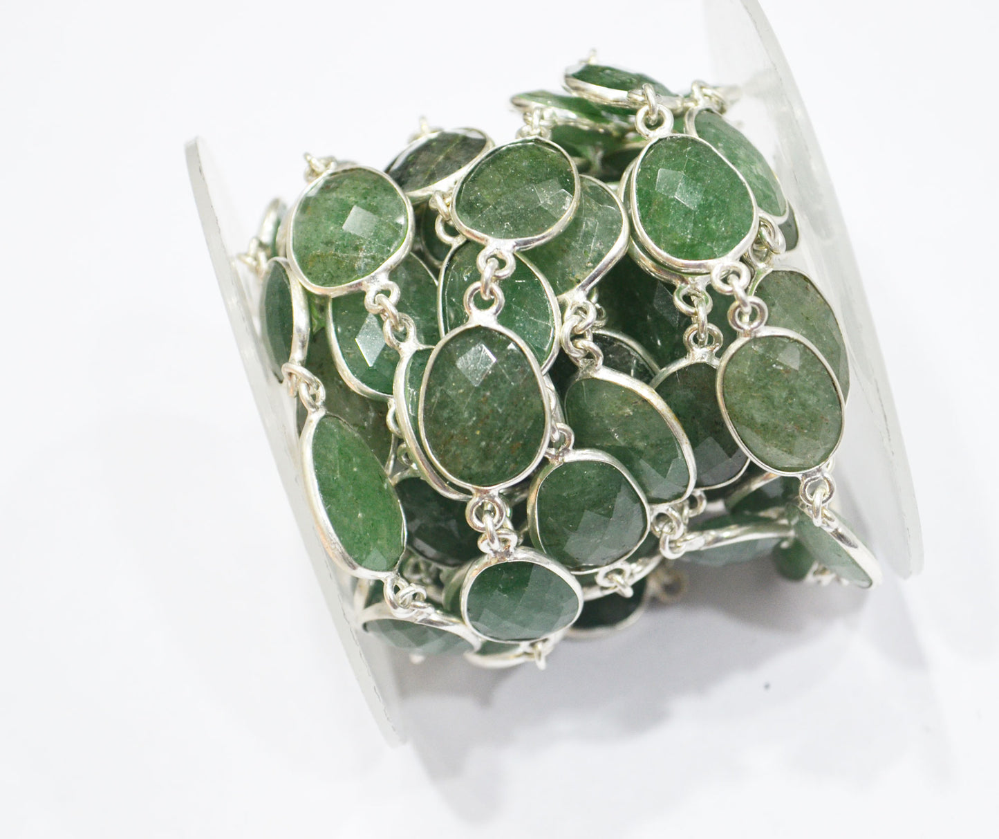 Green Strawberry Rock Quartz Slice Shape Connector Chain , 10 - 13 mm , RB-6332A