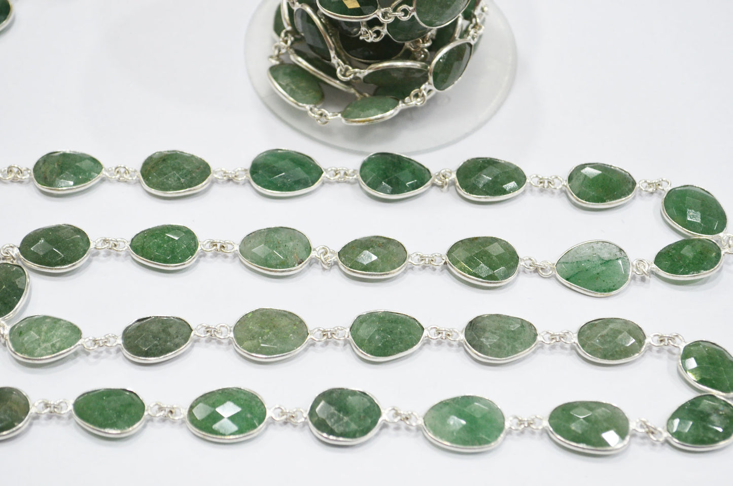 Green Strawberry Rock Quartz Slice Shape Connector Chain , 10 - 13 mm , RB-6332A