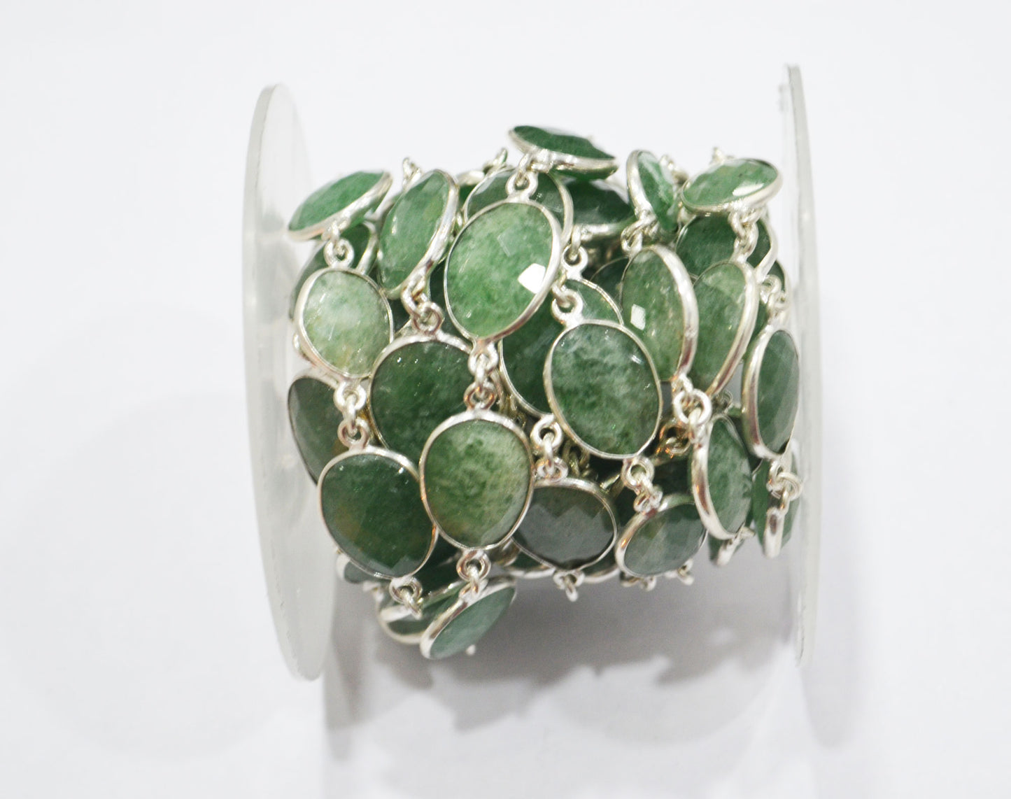 Green Strawberry Rock Quartz Slice Shape Connector Chain , 13 - 16 mm , RB-6332