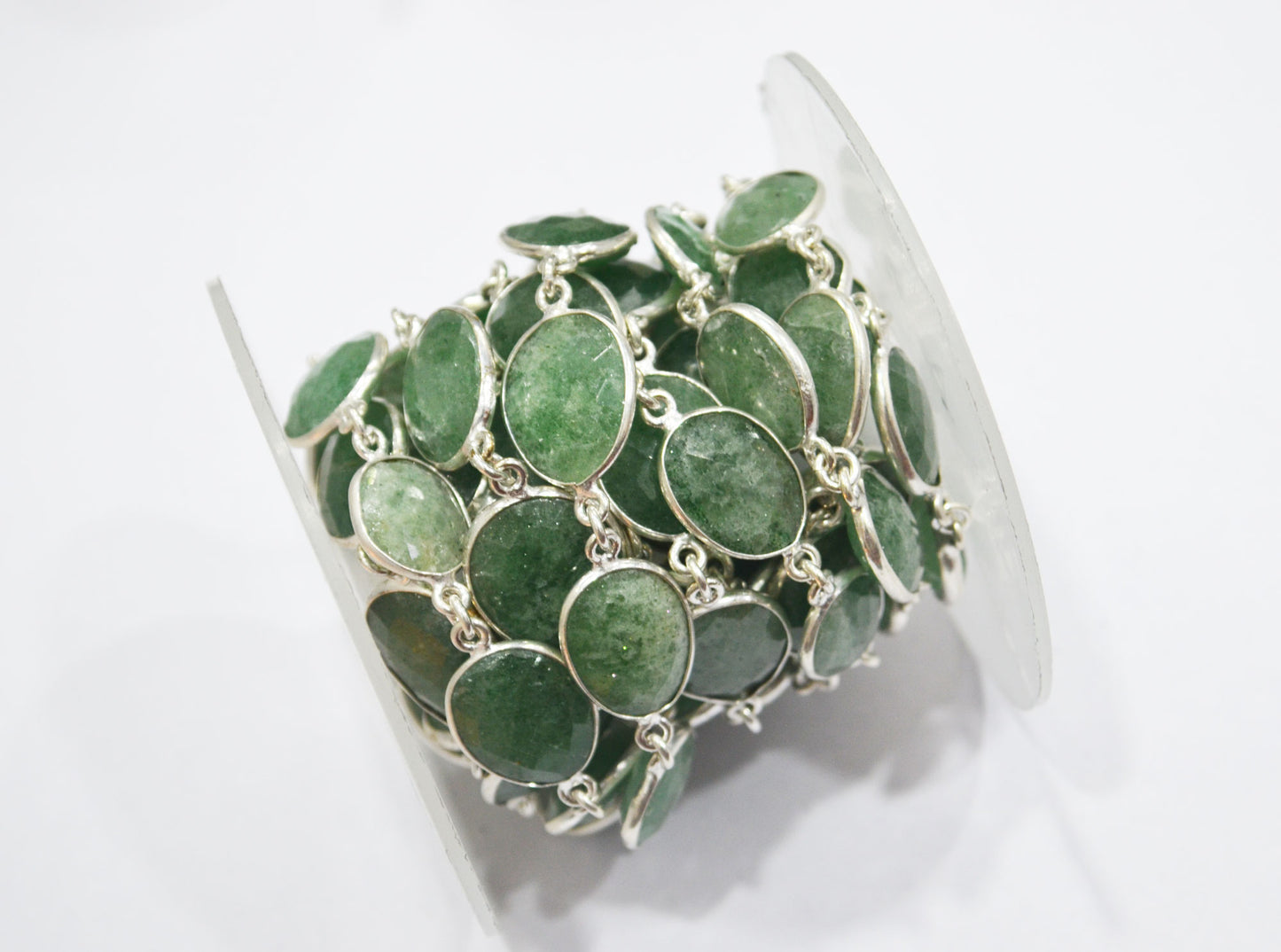 Green Strawberry Rock Quartz Slice Shape Connector Chain , 13 - 16 mm , RB-6332
