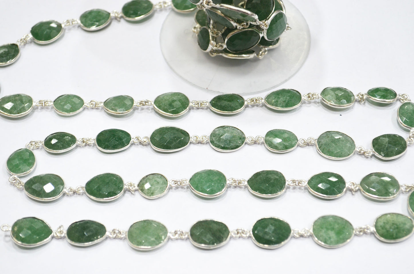 Green Strawberry Rock Quartz Slice Shape Connector Chain , 13 - 16 mm , RB-6332