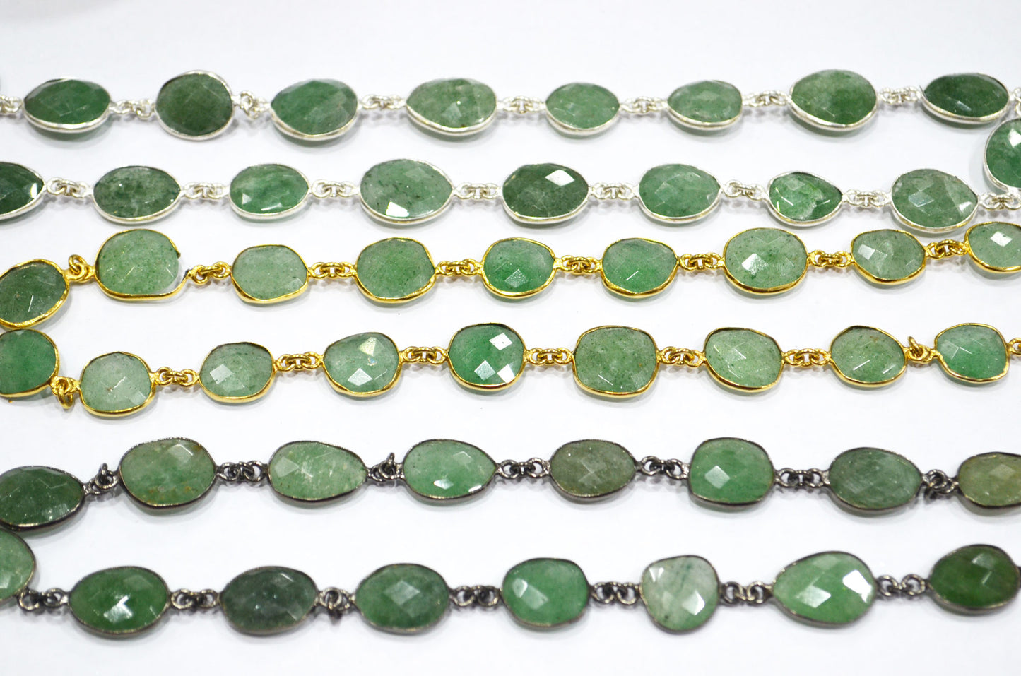 Green Strawberry Rock Quartz Slice Shape Connector Chain , 13 - 16 mm , RB-6332