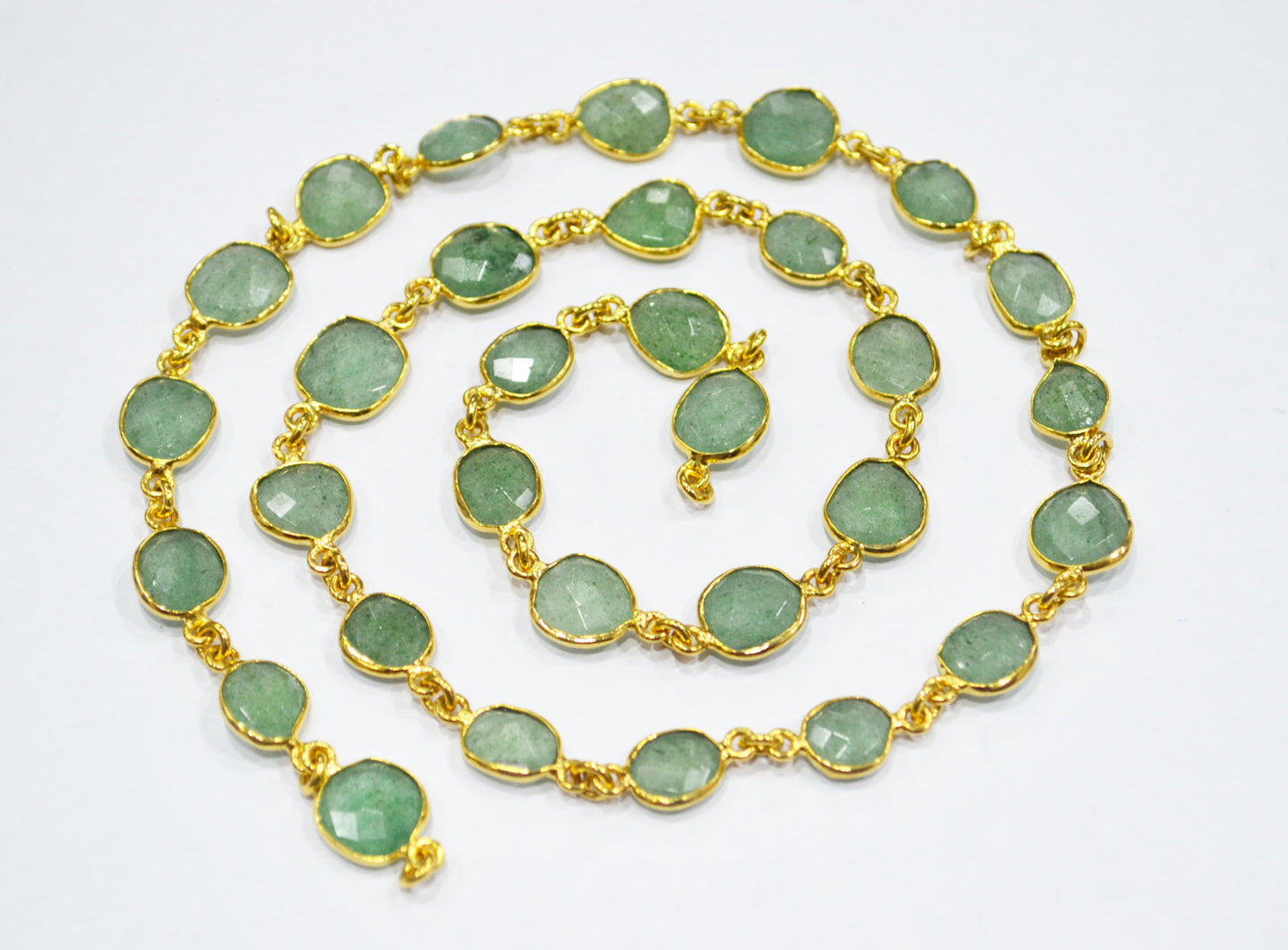 Green Strawberry Rock Quartz Slice Shape Connector Chain , 9 - 12 mm , RB-6333