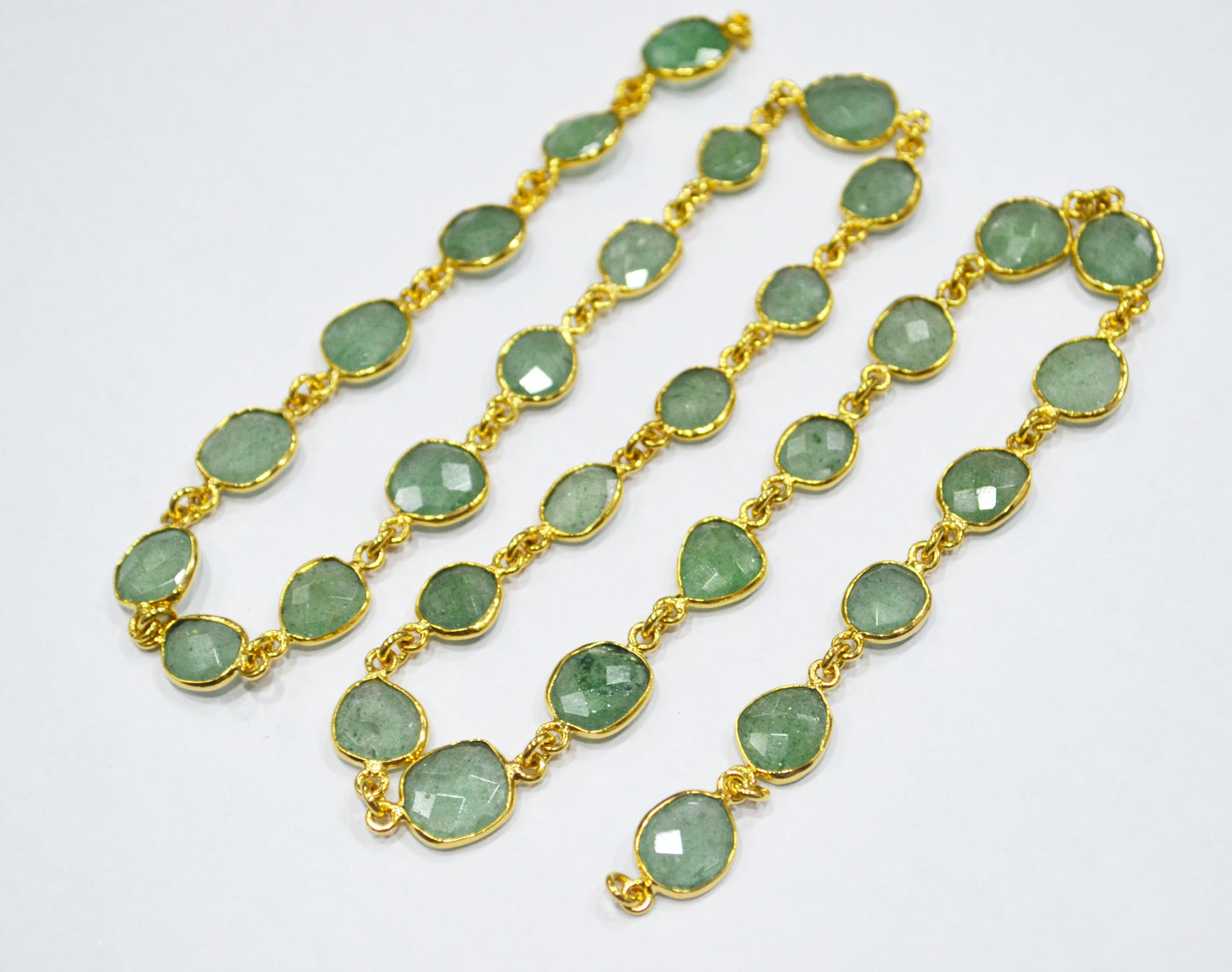 Green Strawberry Rock Quartz Slice Shape Connector Chain , 9 - 12 mm , RB-6333